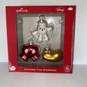 Hallmark Set of 3 Disney Mickey Mouse Classic Icon Blown Glass Ornaments 85th